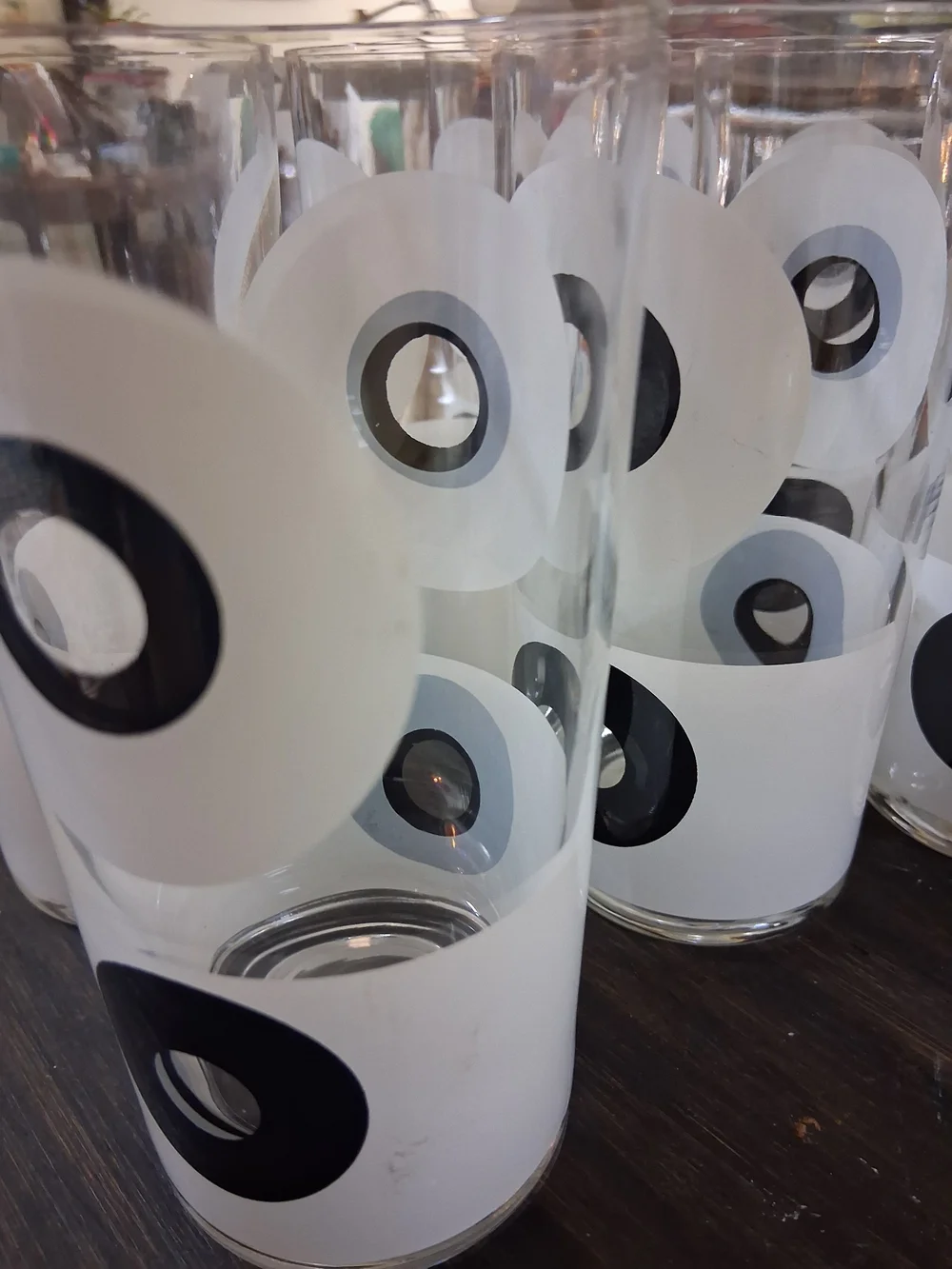 Vintage Black & White Dot Glass Tumbler 60's/70's - Set of 7
